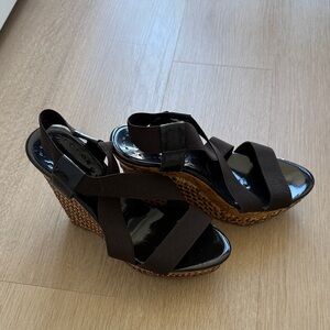 BCBG Brown Wedge Sandals with Elastic Straps